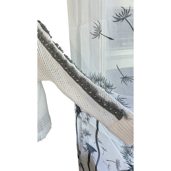 Ashley Stewart NWT Sweater Open Knit Silver Beads Fringe 1X Boho Feminine Causal - Picture 3 of 9